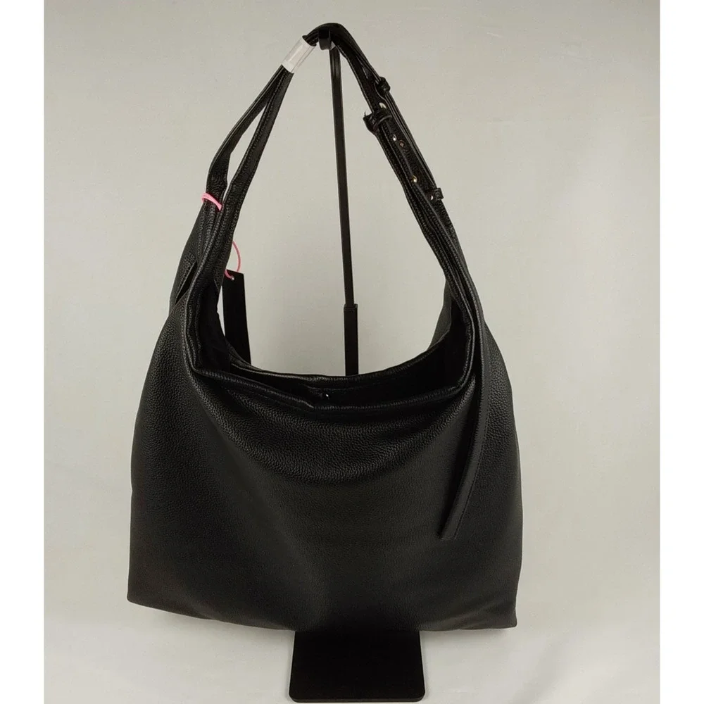 LIKE DREAMS Black Pebbled Vegan Leather Hobo Shoulder Tote Bag Large NWT
